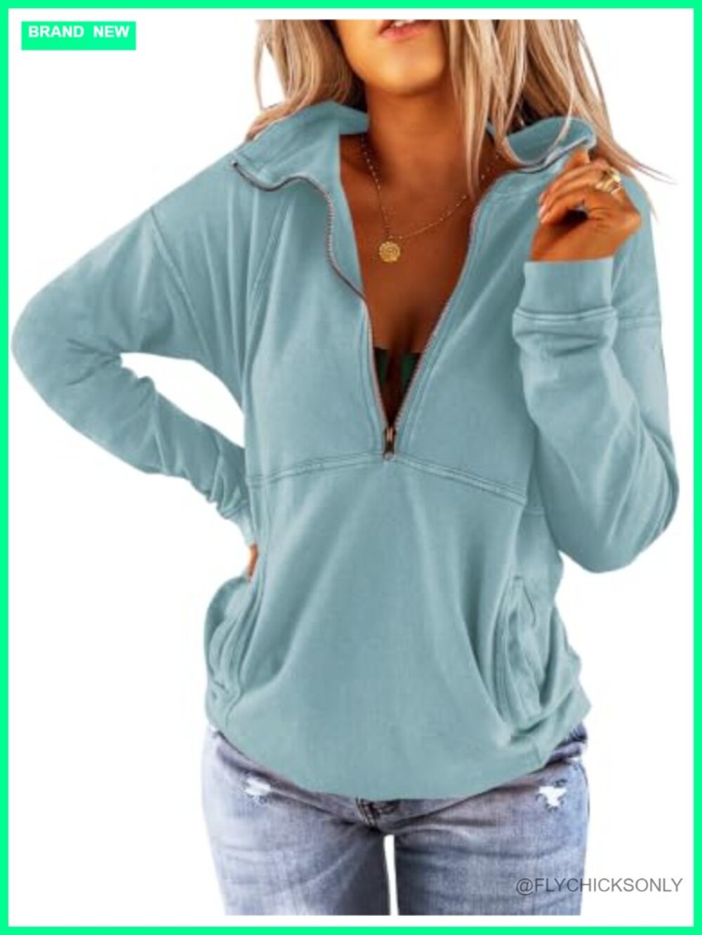 Women's Long Sleeve Half Zip Sweatshirt Lapel Loose Fit Casual Pullover Top